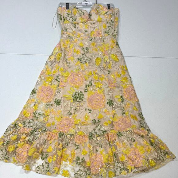 Dress The Population Carina yellow sequin strapless midi Dress Size XL - Picture 3 of 7